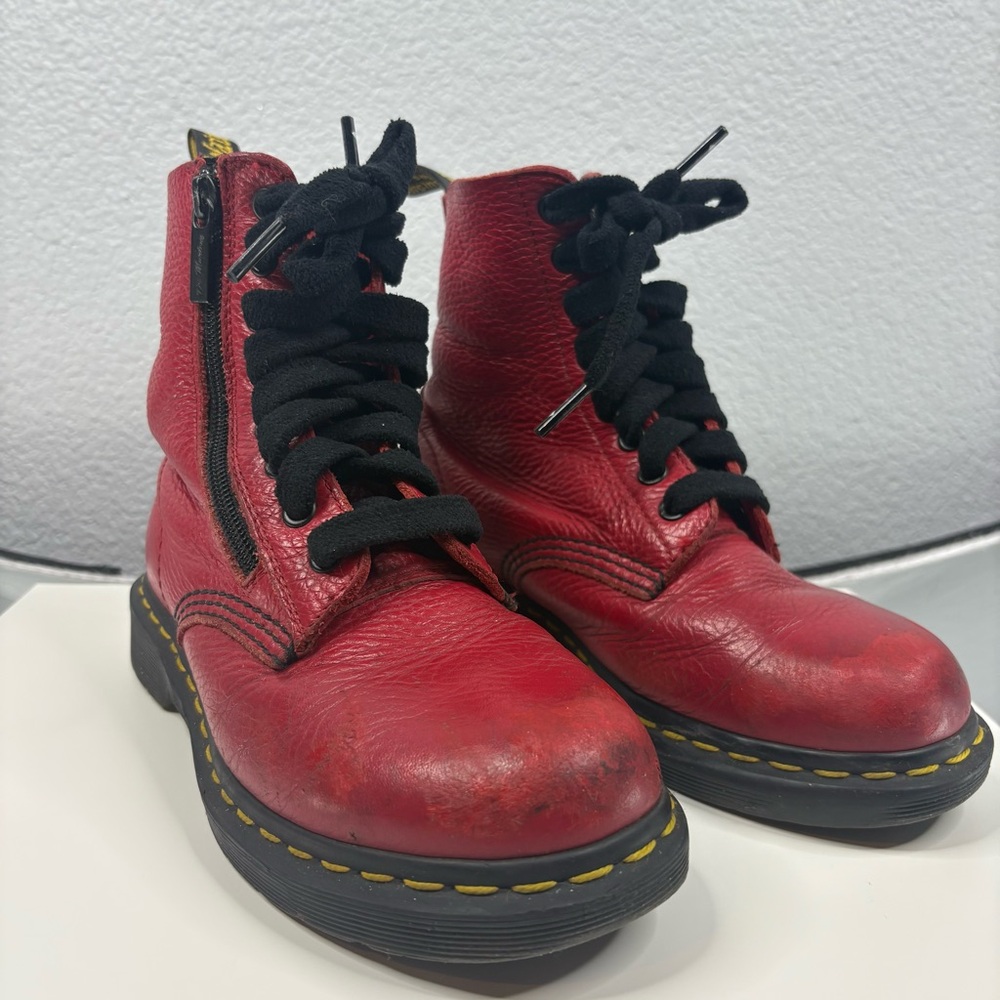 Doc Martens Red Leather Zippered Boots - Picture 5 of 11